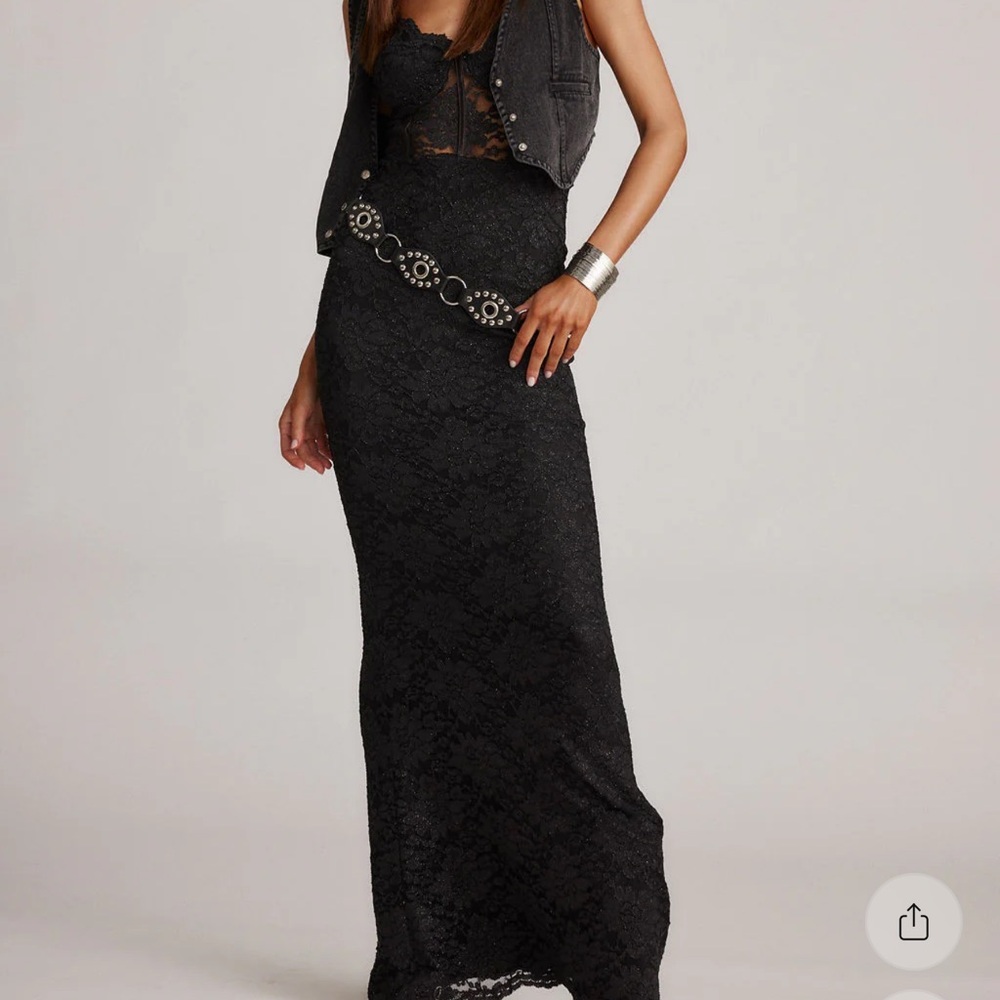 12th Tribe Black Lace Sequin Maxi Dress - Picture 4 of 4